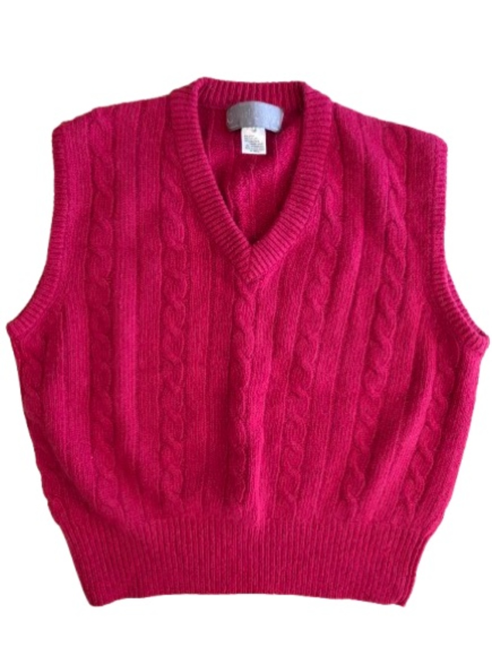 VTG Casual Corner Women's Silk Angora Cable Knit Sweater Vest Size M Pink V-Neck